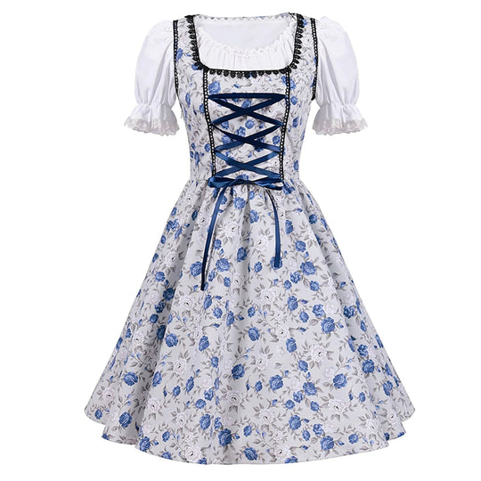 Kurzärmelig Spitze Oktoberfest Kleid mit Schürze
