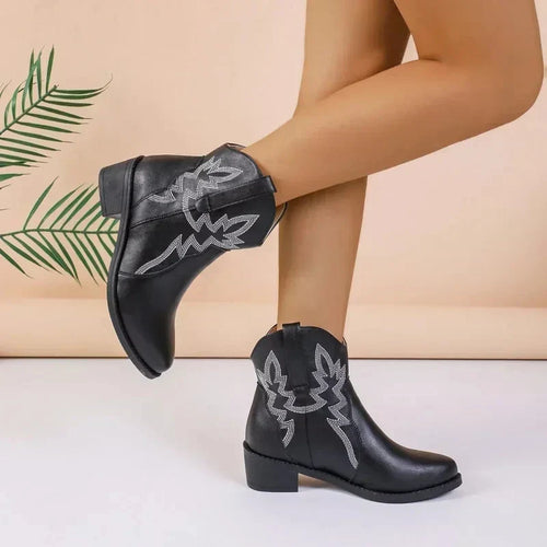 PU niedriger Absatz rutschfeste Damen Cowboystiefel