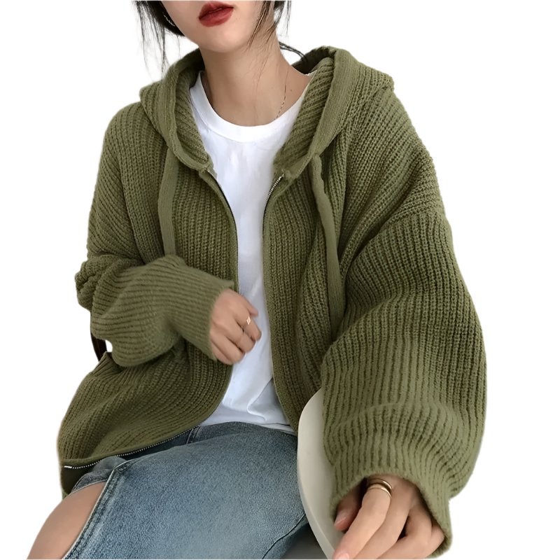 Oversized Strick Damenpullover mit Reißverschluss