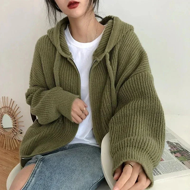 Oversized Strick Damenpullover mit Reißverschluss