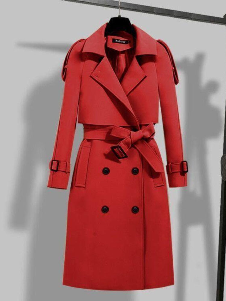 Eleganter langer Trenchcoat - Doppelt gefüttert & mit Gürtel