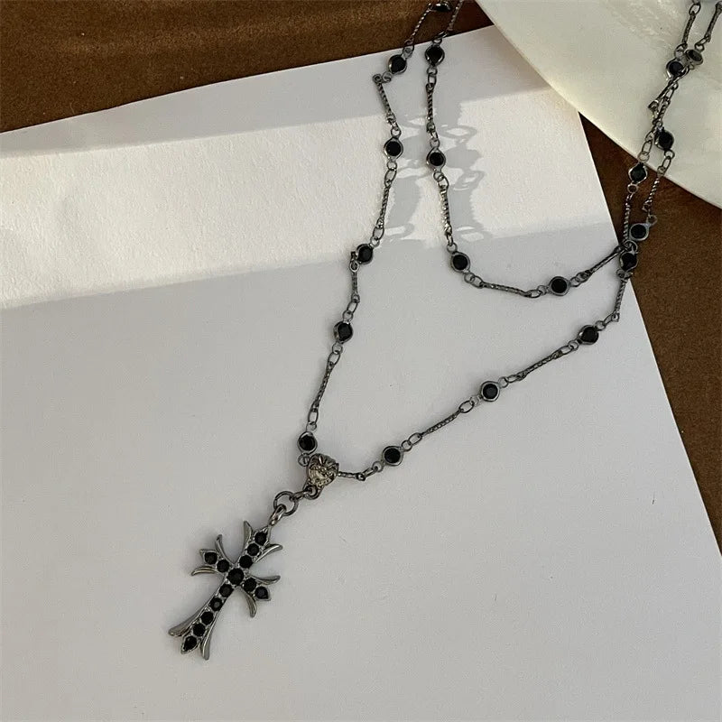 Sommer Schwarzes Rhinestone Kreuz Jesus Anhänger Choker Halskette Shop Nory