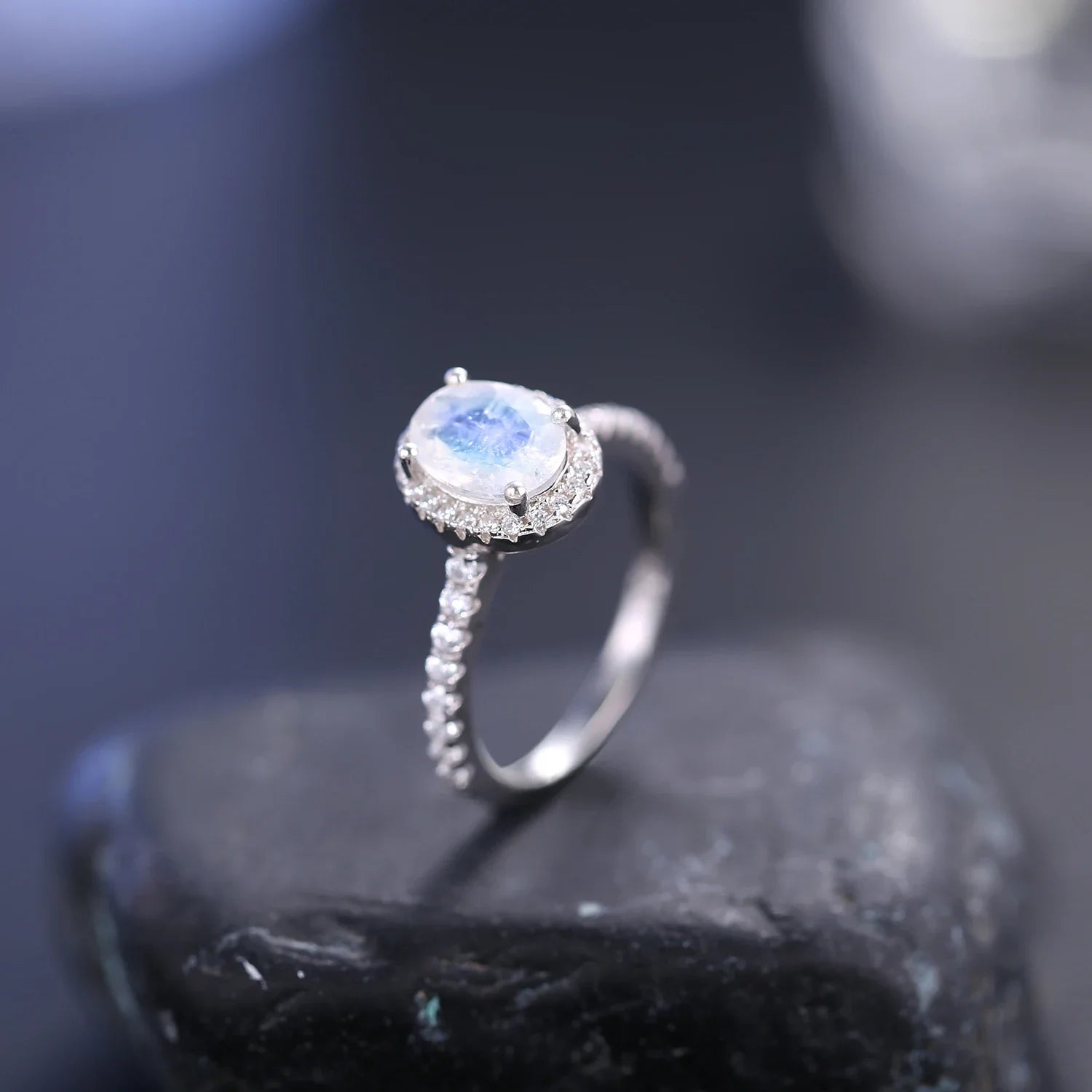 Mondstein-Diamantring im antiken Stil aus Sterlingsilber | Shop Nory