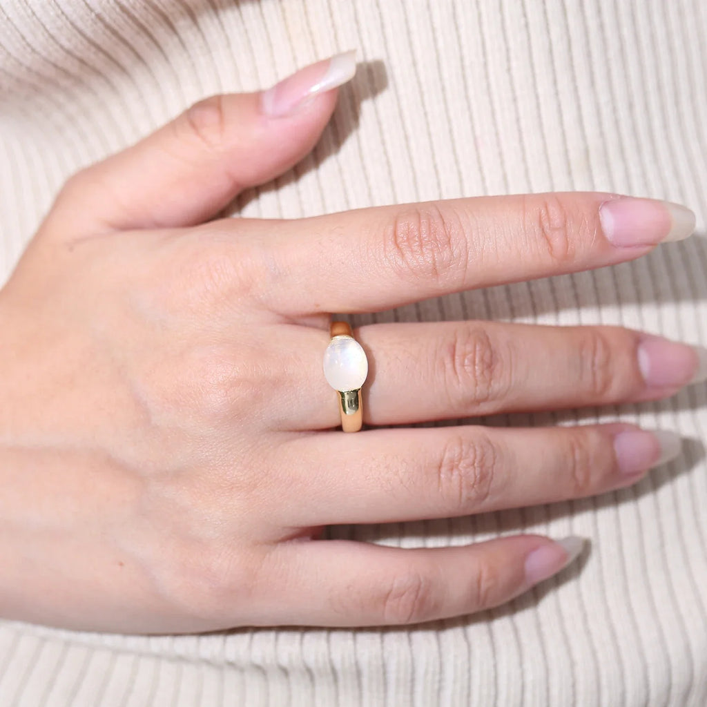 Herren-Mondsteinring aus Gold, schlichtes und minimalistisches Sterlingsilber | Shop Nory