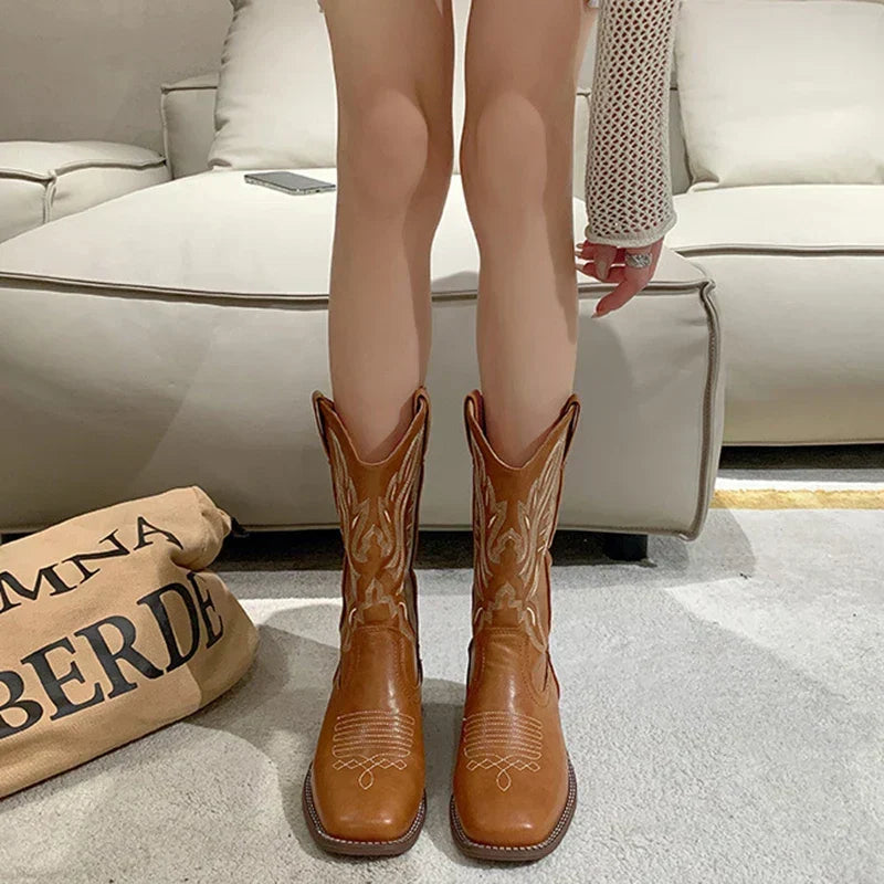 Bestickte Cowboystiefel Aus Leder für Damen