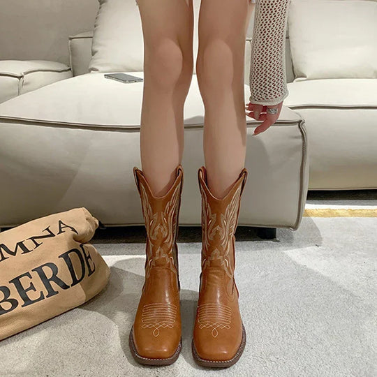 Bestickte Cowboystiefel Aus Leder für Damen