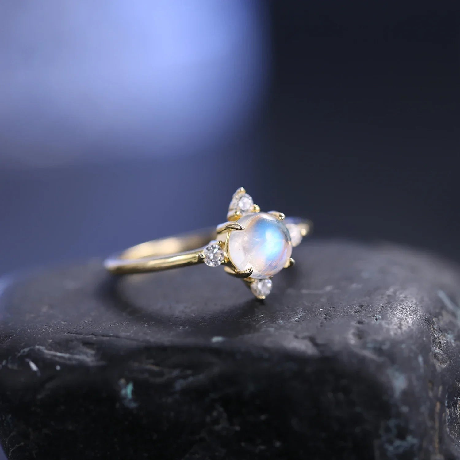 Goldmondsteinring Mondstein stapelbarer Ring einfacher Verlobungsring | Shop Nory
