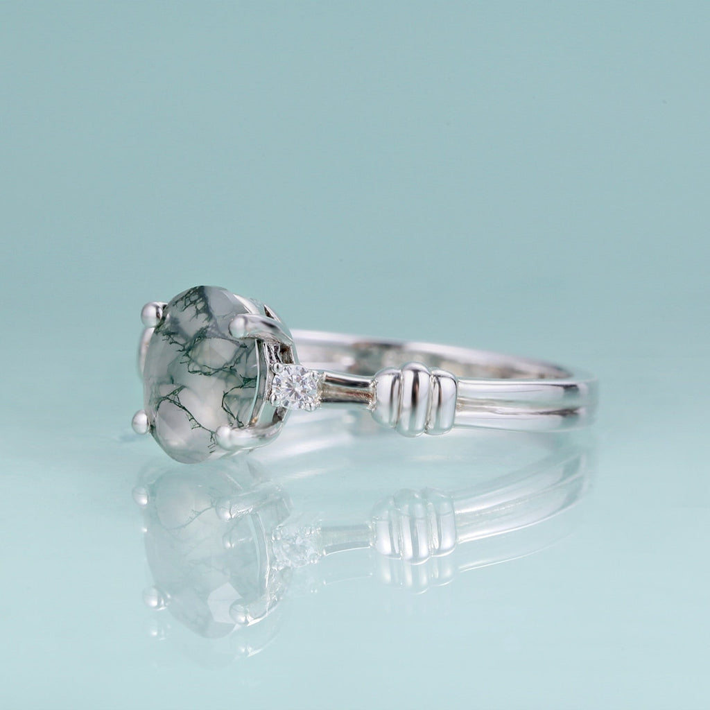Von der Natur inspirierter Moosachat-Verlobungsring in Silber | Shop Nory
