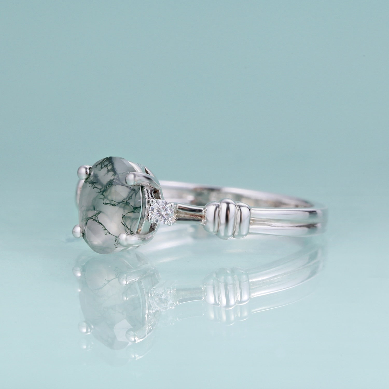 Von der Natur inspirierter Moosachat-Verlobungsring in Silber | Shop Nory