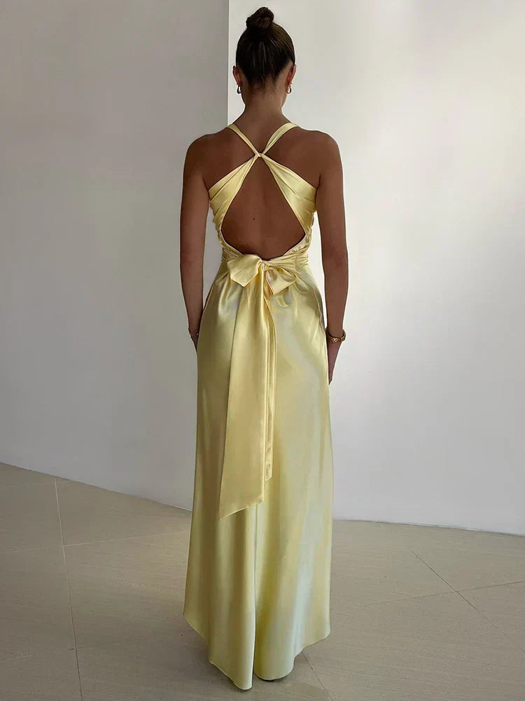 Schleife Rückenfrei Abend Maxi Kleid