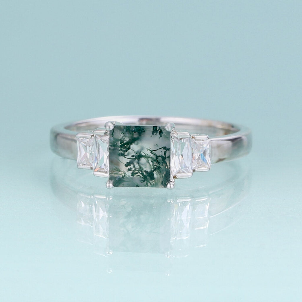 Moosachat-Ringband-Baguette-Ring in Silber | Shop Nory