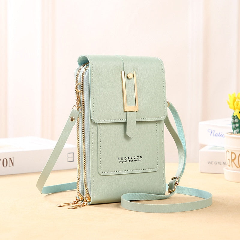 Leder Smartphone Clutch Damen Handtasche mit Touchscreen-Fenster