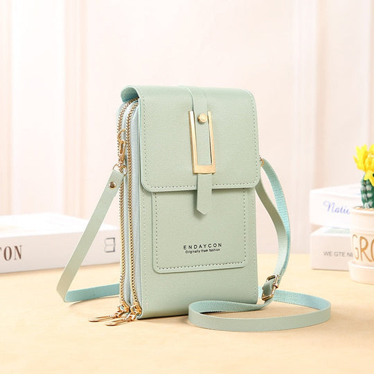 Leder Smartphone Clutch Damen Handtasche mit Touchscreen-Fenster