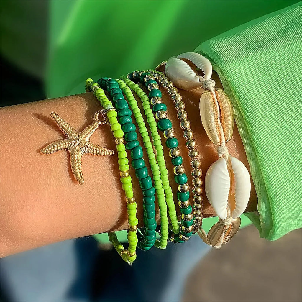 7-teiliges Boho Seestern- und Muschel-Perlenarmband-Set für Frauen Shop Nory