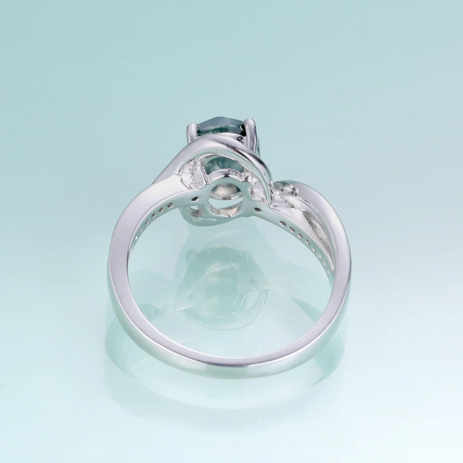 Verlobungsring aus Moosachat und Diamant, ovaler Verlobungsring aus Moosachat aus Sterlingsilber | Shop Nory