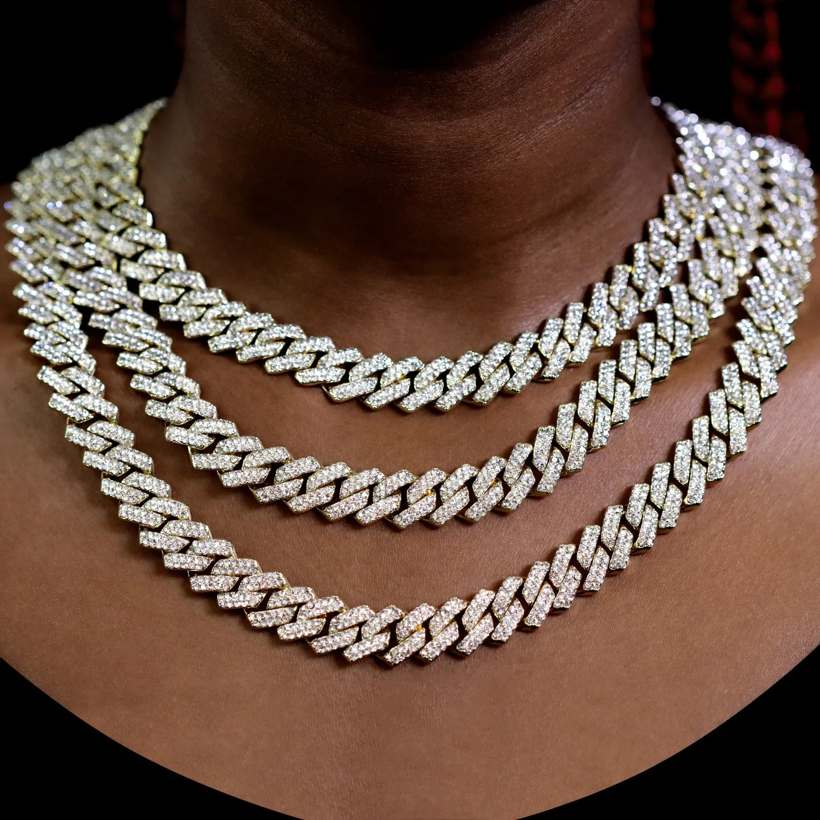 Gold Cuban Link Kette – 2-reihige Strass-Prong-Halskette für Männer & Frauen Shop Nory