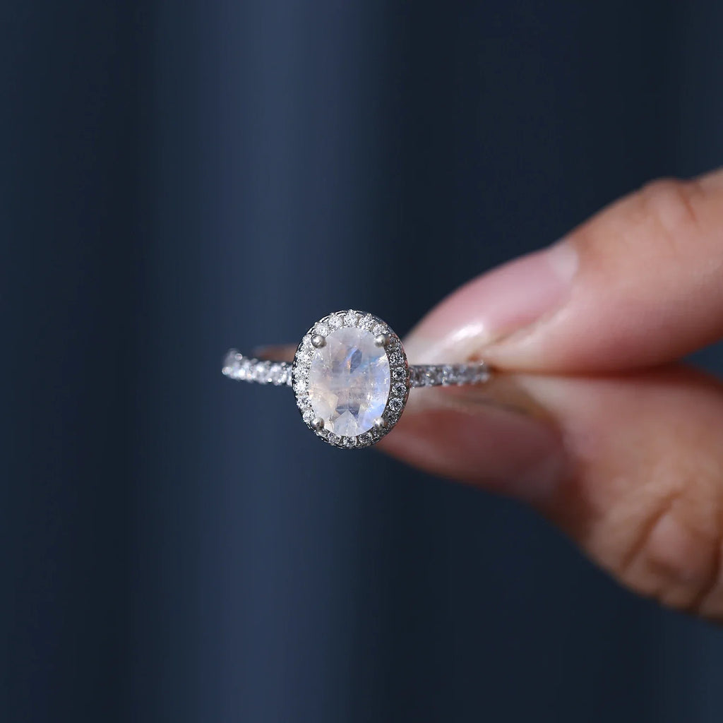 Mondstein-Diamantring im antiken Stil aus Sterlingsilber | Shop Nory