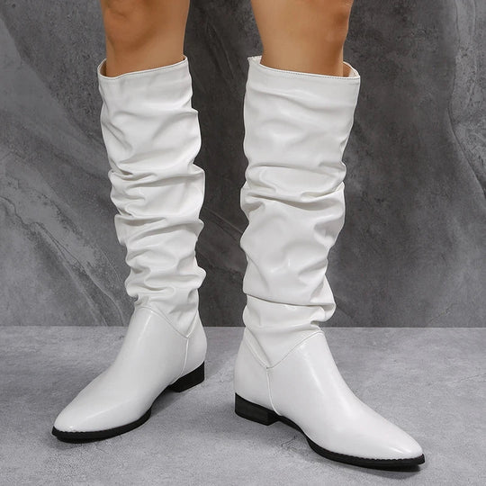 Knielange Punk-Stil Falten Pu-Leder Stiefel