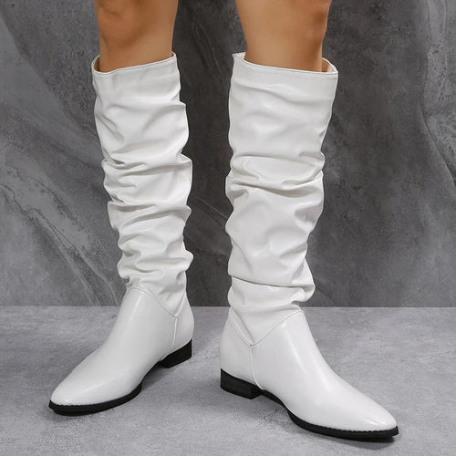 Knielange Punk-Stil Falten Pu-Leder Stiefel