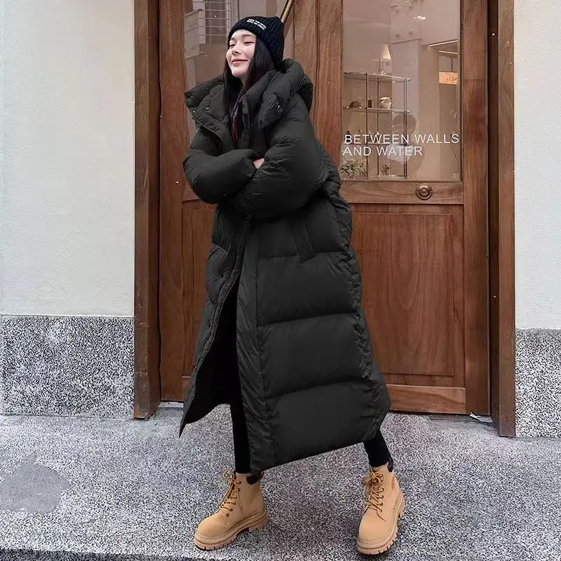 ShopNory | Lange Pufferjacke mit Kapuze für Damen - Winter