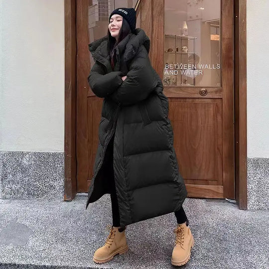 ShopNory | Lange Pufferjacke mit Kapuze für Damen - Winter