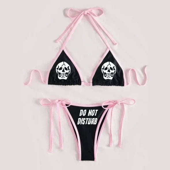 Sexy Goth Bikini Frauen Buchstaben Totenkopf Druck Badeanzug Split Badeanzug Hohe Taille Gotische Bikini Set Strandoutfits