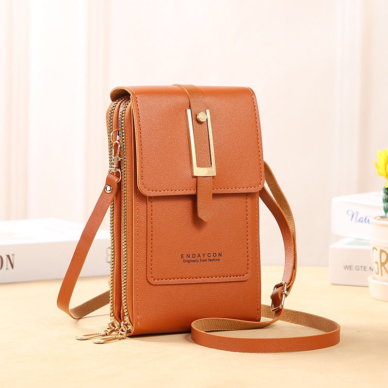Leder Smartphone Clutch Damen Handtasche mit Touchscreen-Fenster