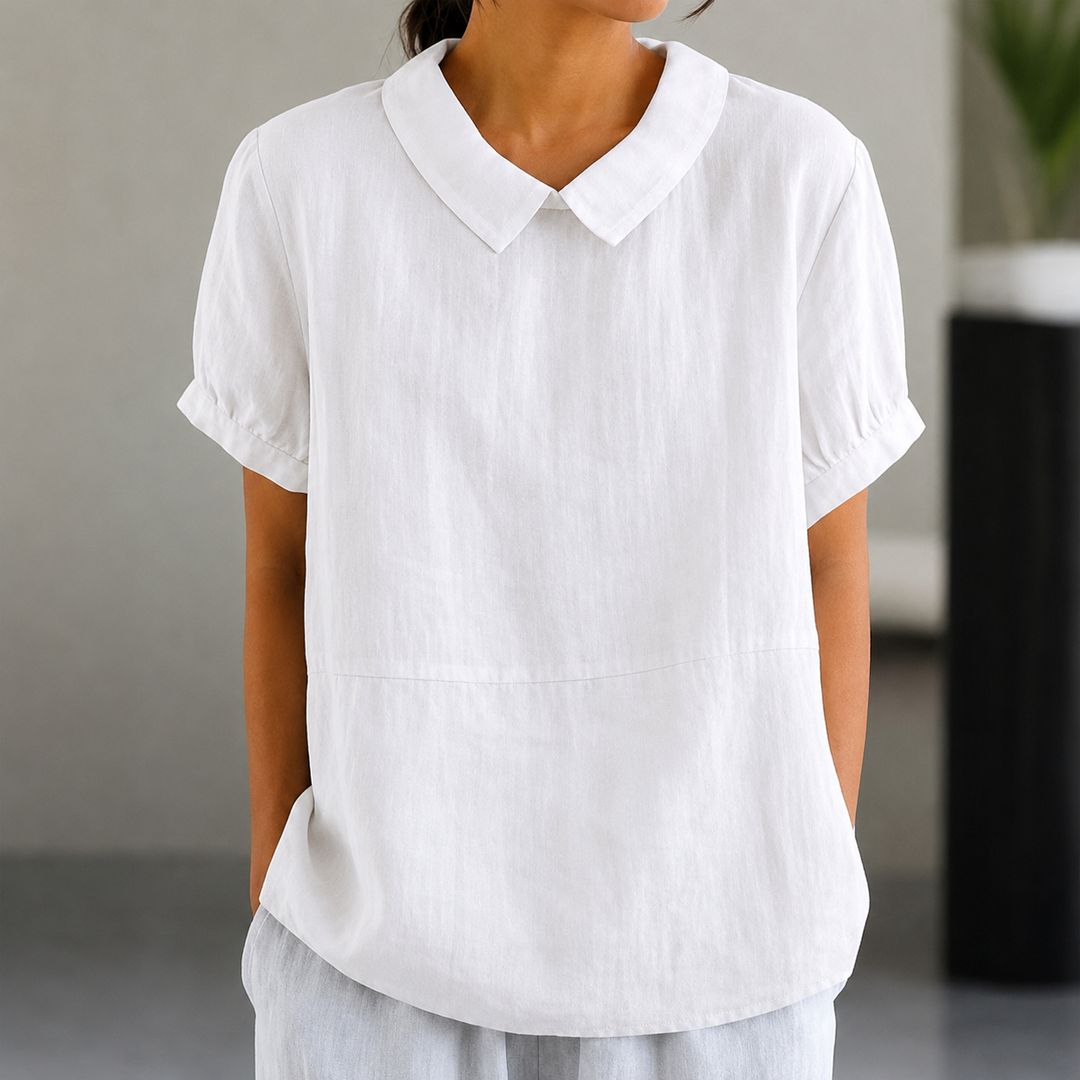ShopNory | Bequeme Baumwoll Leinen Bluse mit Peter Pan Kragen