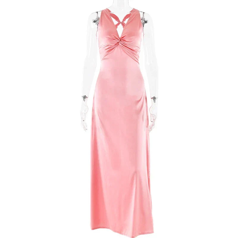 Schleife Rückenfrei Abend Maxi Kleid