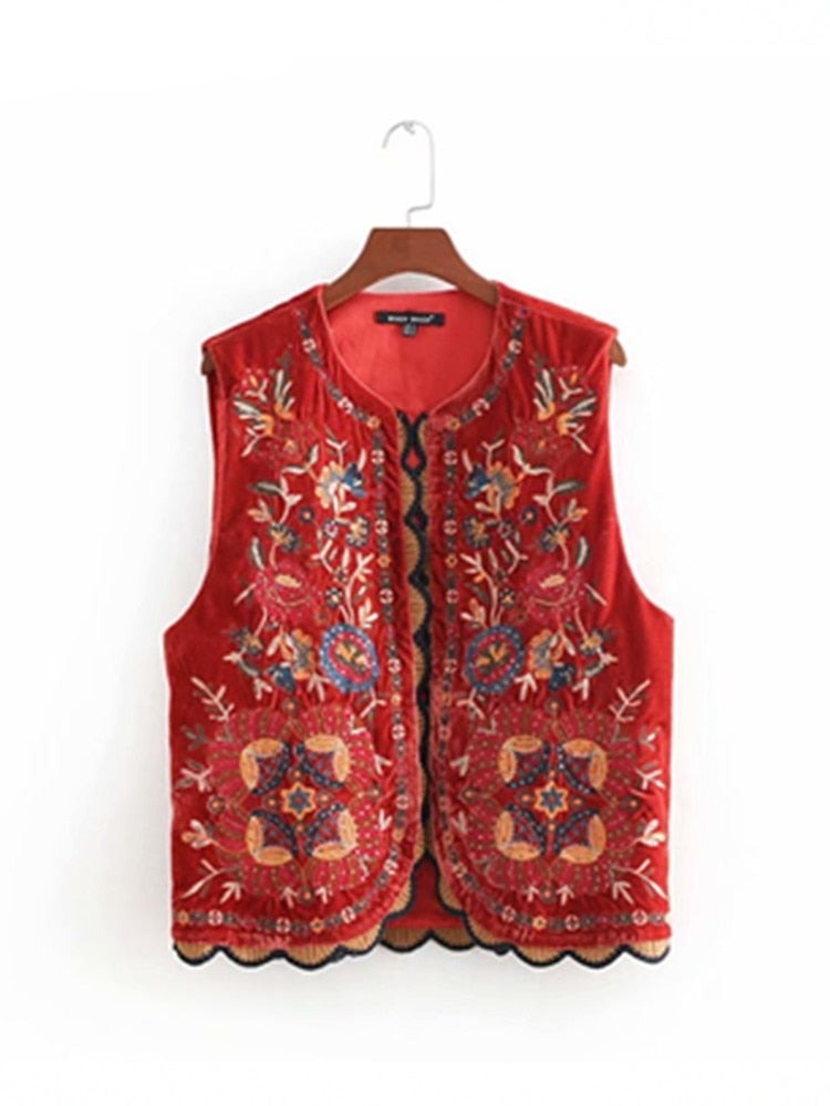 Weste mit Pailletten Blumenstickerei, Patchwork Taille Mantel Aus Samt