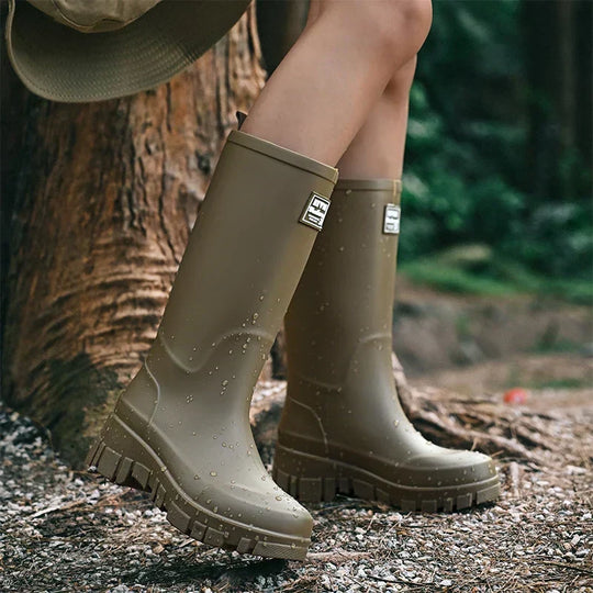Damen Chelsea wasserdichte Stiefel mit Blockabsatz & gemusterter Sohle
