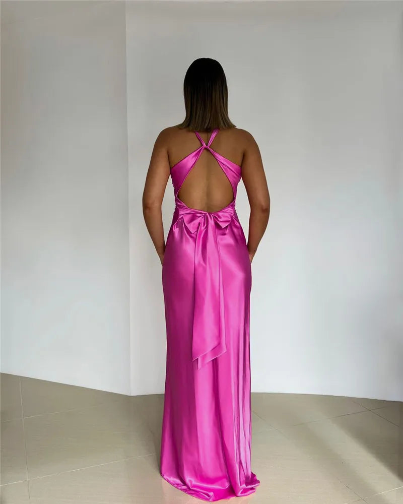 Schleife Rückenfrei Abend Maxi Kleid
