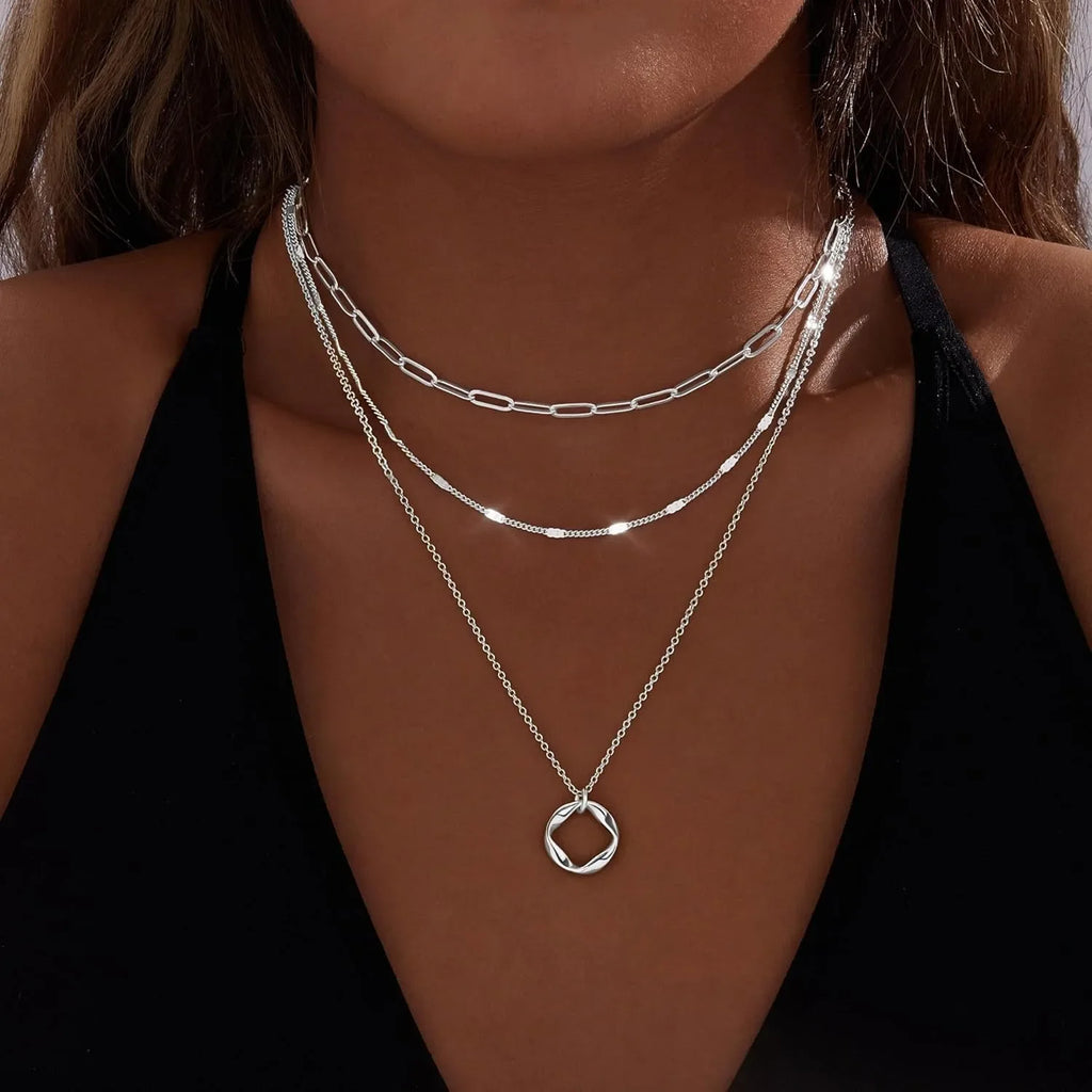 Gestapelte Gold- und Silberhalsketten für Frauen Shop Nory