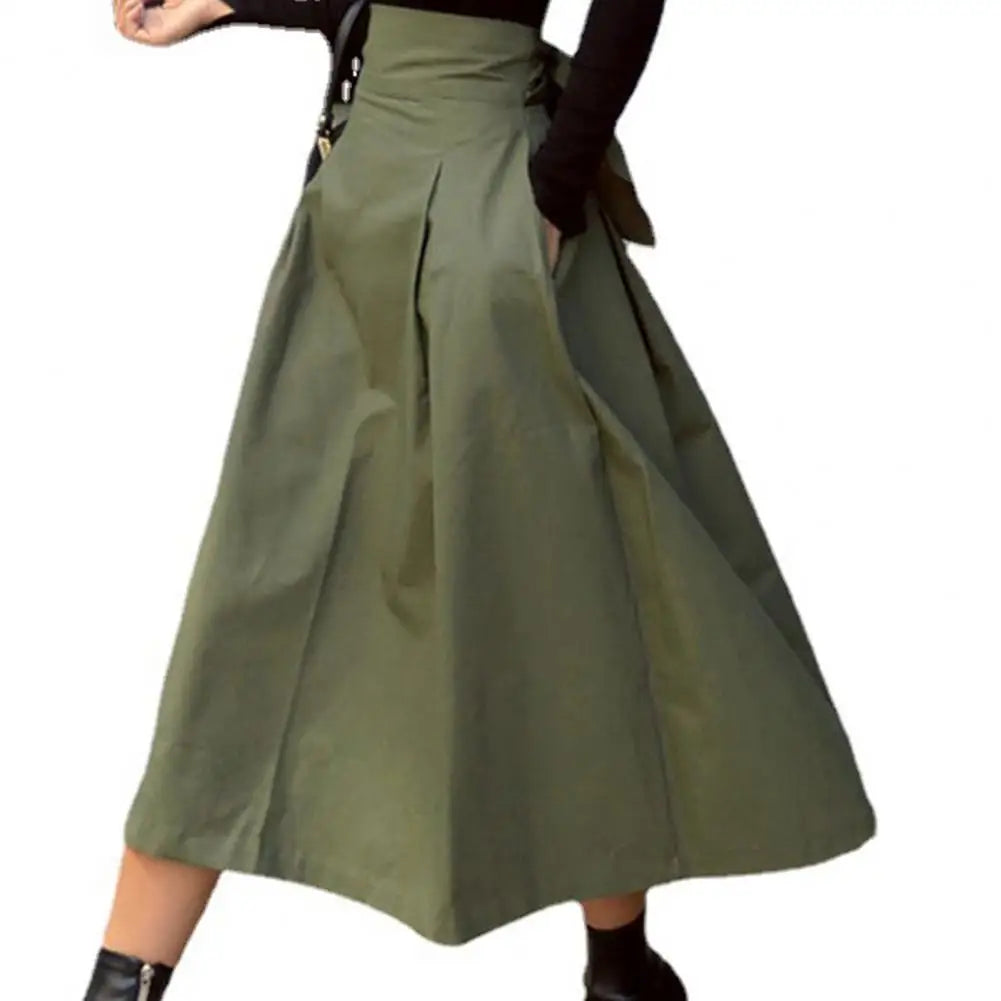 Einfarbiger Midi-Rock Damen Sommerrock Hohe Taille A-Linie Rock für Damen Knöchellanger Rock Faldas Larga