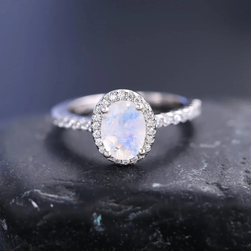 Mondstein-Diamantring im antiken Stil aus Sterlingsilber | Shop Nory