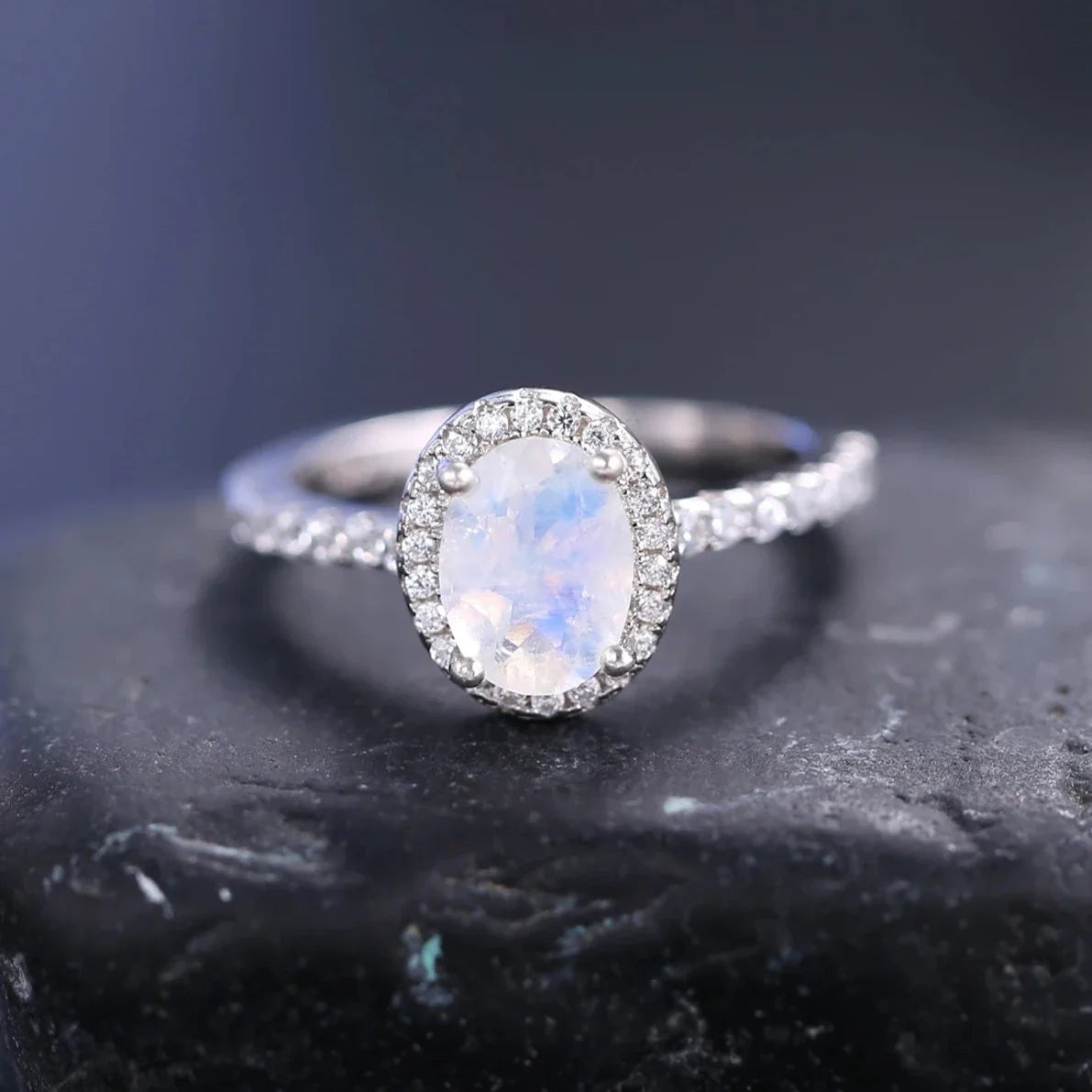 Mondstein-Diamantring im antiken Stil aus Sterlingsilber | Shop Nory