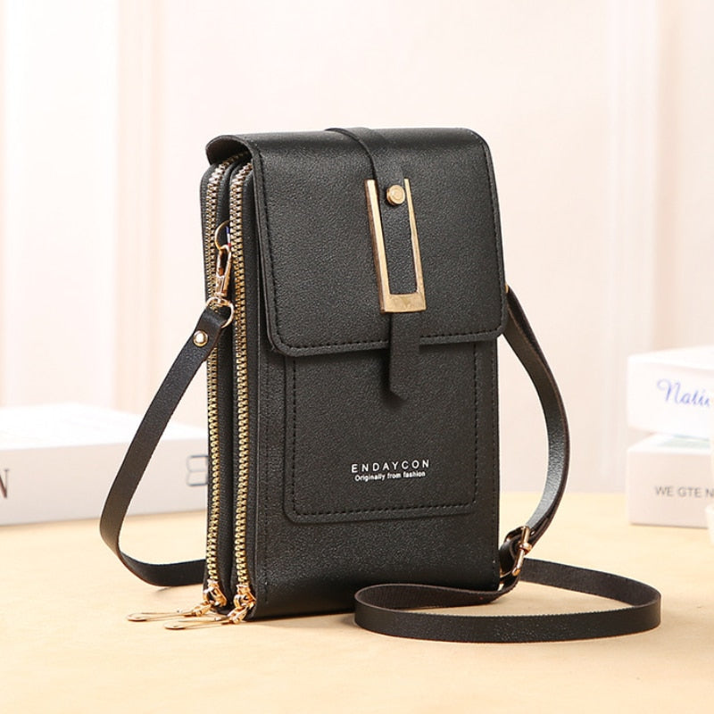 Leder Smartphone Clutch Damen Handtasche mit Touchscreen-Fenster