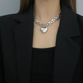 Damen Silber Edelstahl Geometrische Dicke Ketten Herz Anhänger Halskette | Shop Nory