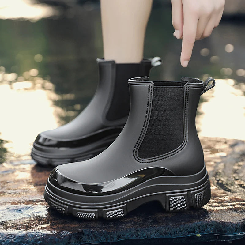 Gummistiefel Wasserdicht Kurz Knöchel Slip on mit Grip Sohle