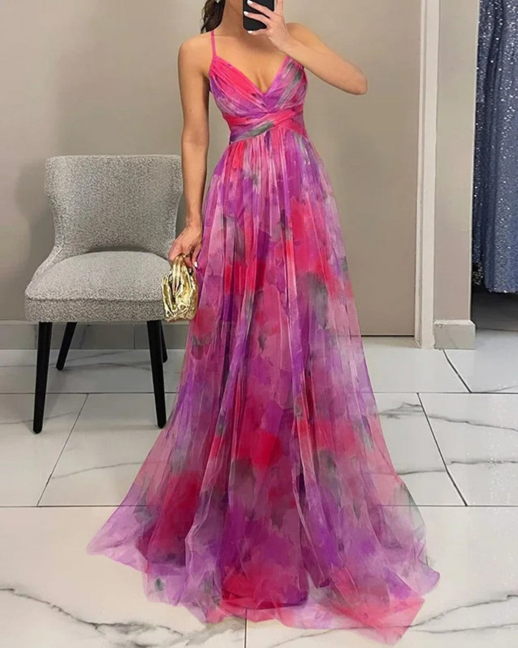 Damen Maxikleid Blumenprint Elegant