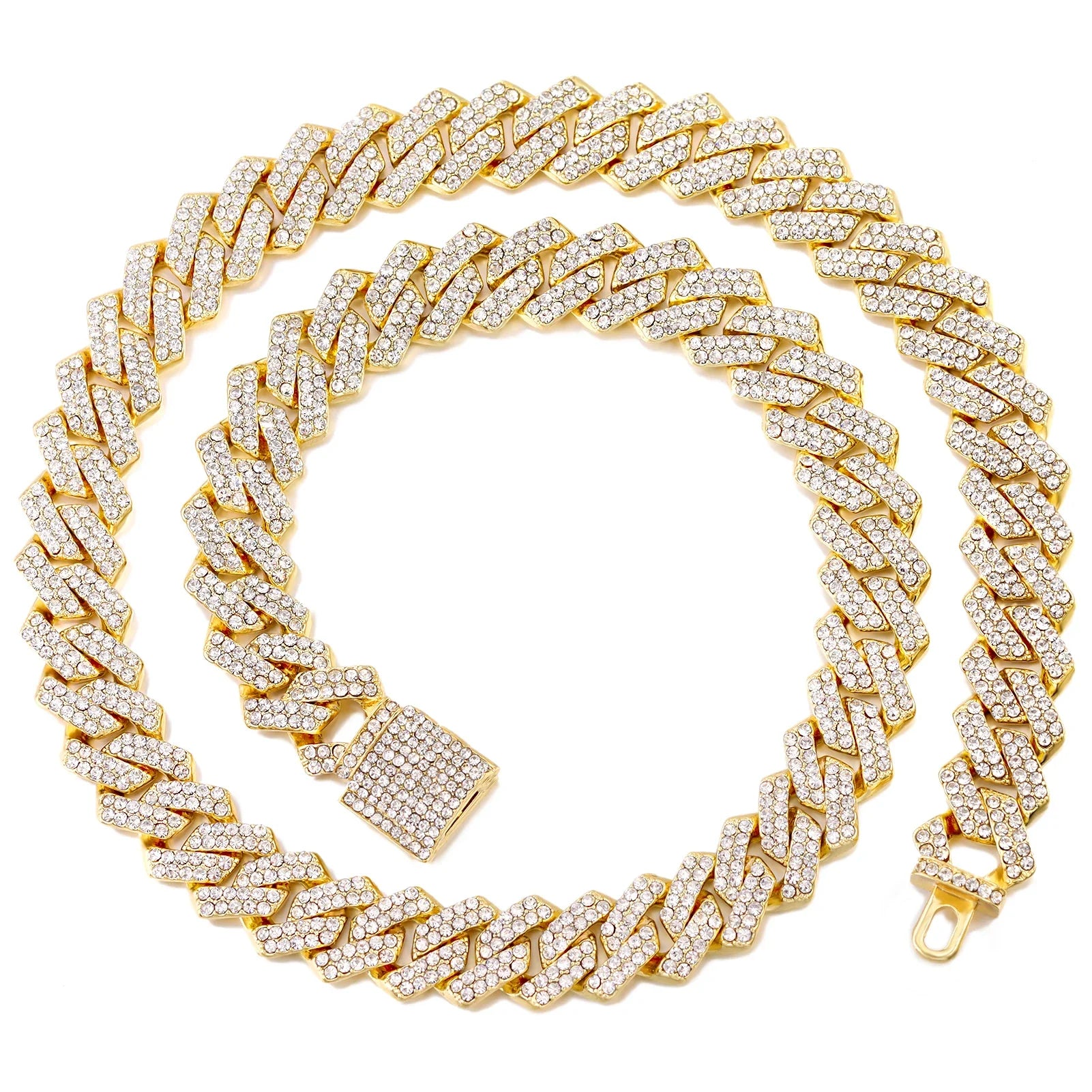Gold Cuban Link Kette – 2-reihige Strass-Prong-Halskette für Männer & Frauen Shop Nory