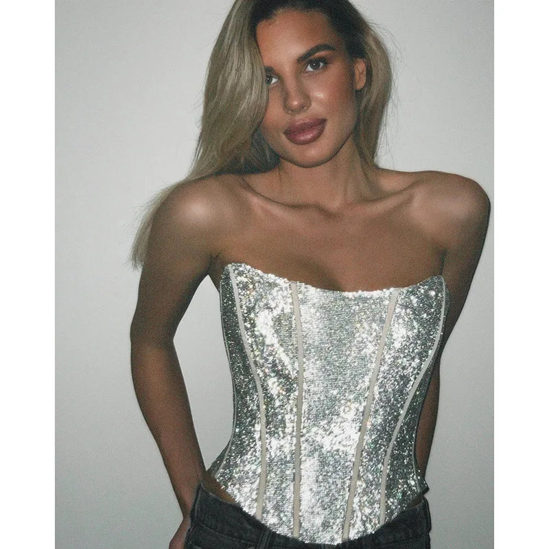 Korsett Strapless Glitzer Top