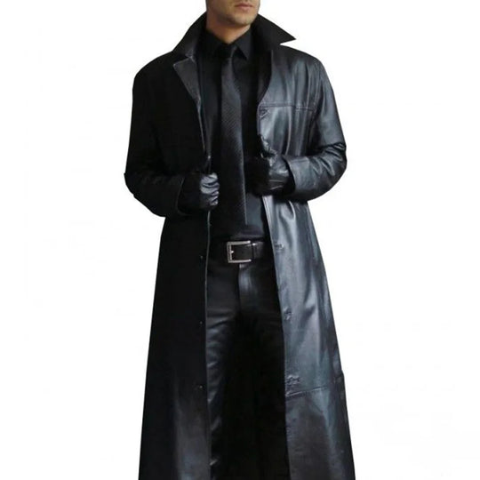 Lange Kunstlederjacke für Herren mit Krage