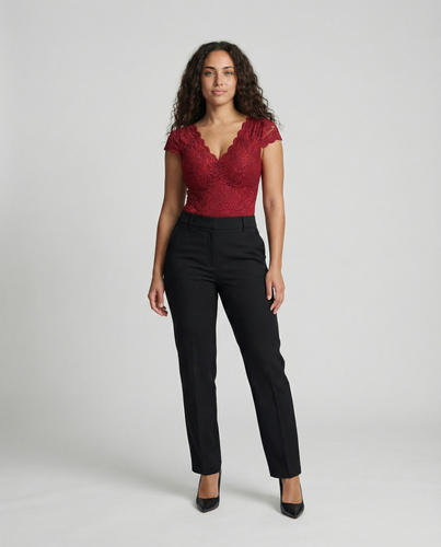 Elegante Body Suit mit Spitzenärmeln und V-Ausschnitt