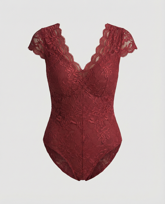 Elegante Body Suit mit Spitzenärmeln und V-Ausschnitt