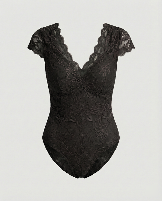 Sophia - Figurbetonte Kurzarm-Bodysuits mit V-Ausschnitt und Spitze