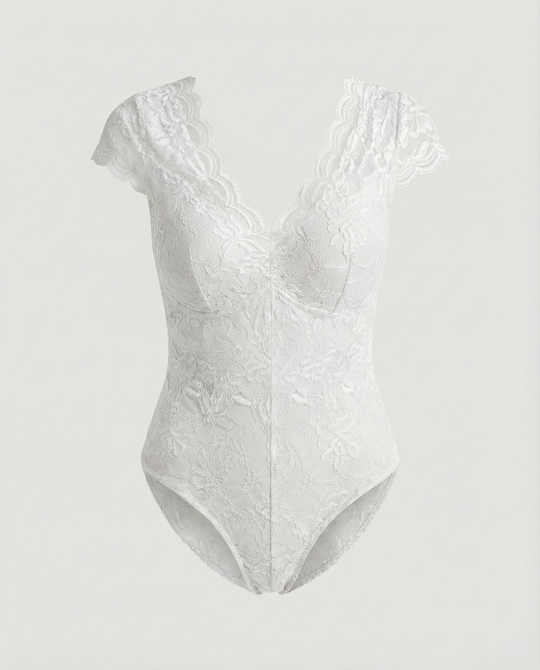 Sophia - Figurbetonte Kurzarm-Bodysuits mit V-Ausschnitt und Spitze