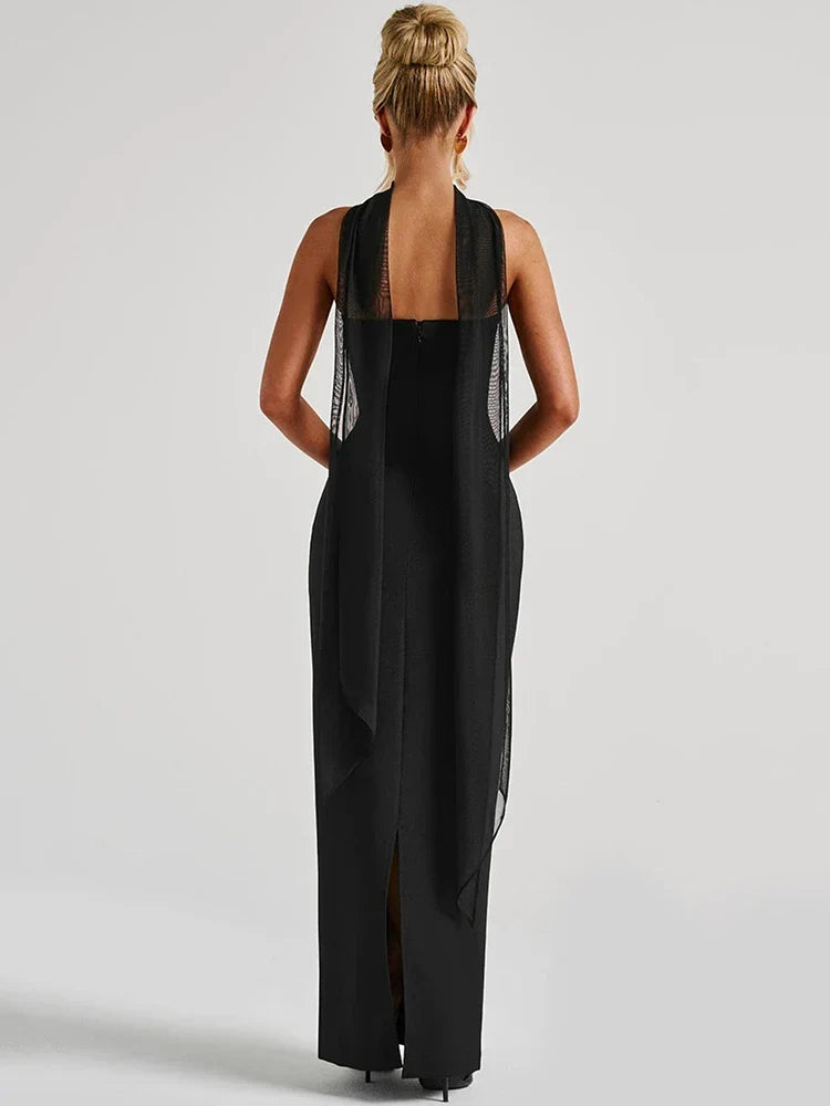 Abendballkleid Strapless Bodenlang Säulensilhouette Halstuchdetail