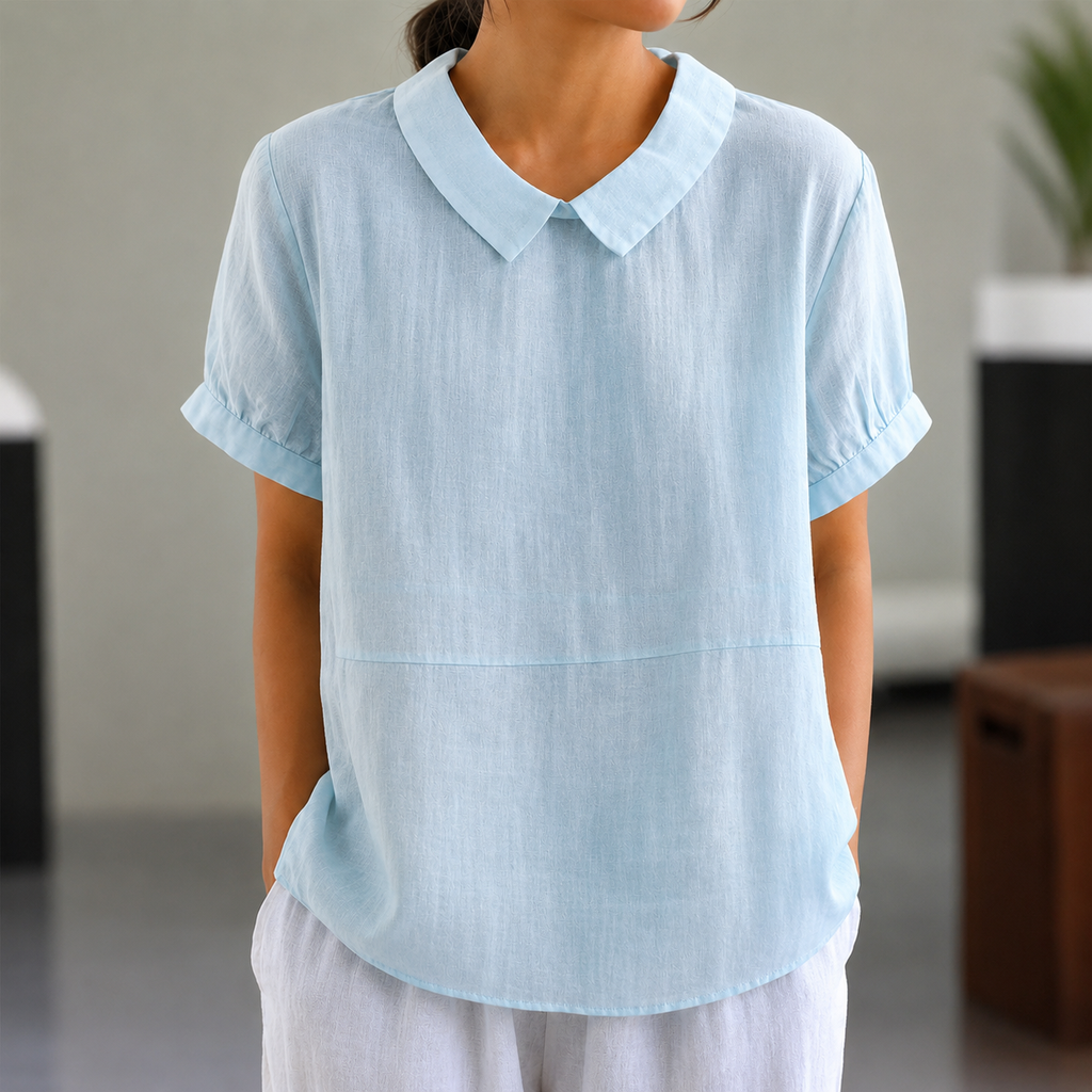 ShopNory | Bequeme Baumwoll Leinen Bluse mit Peter Pan Kragen