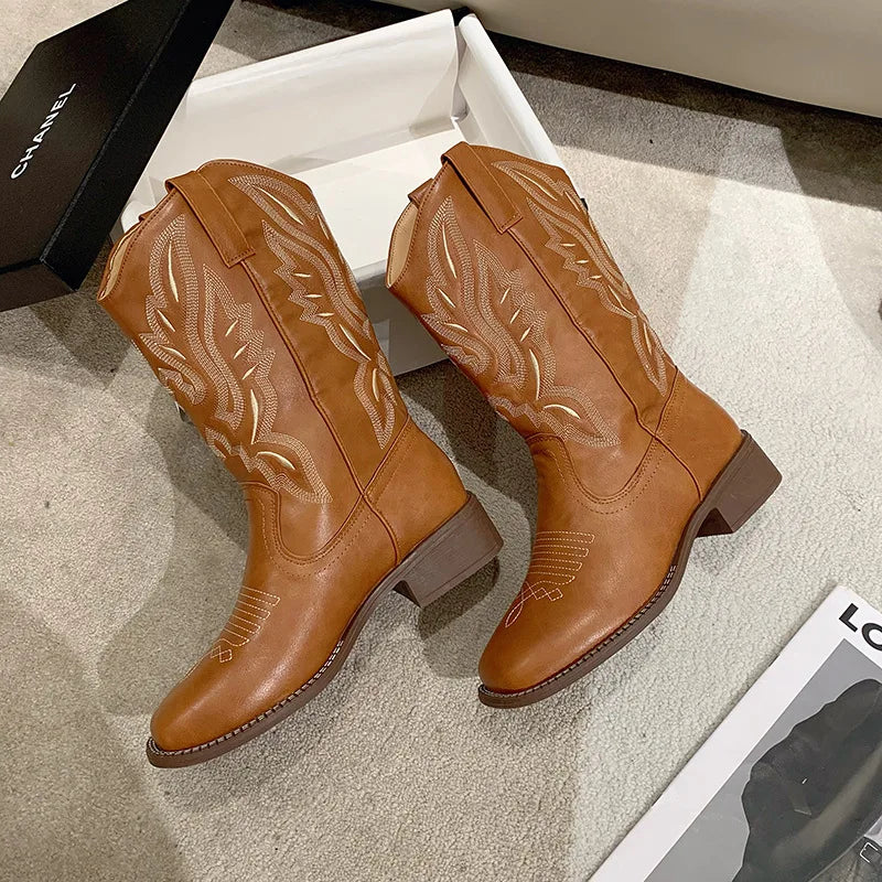 Bestickte Cowboystiefel Aus Leder für Damen